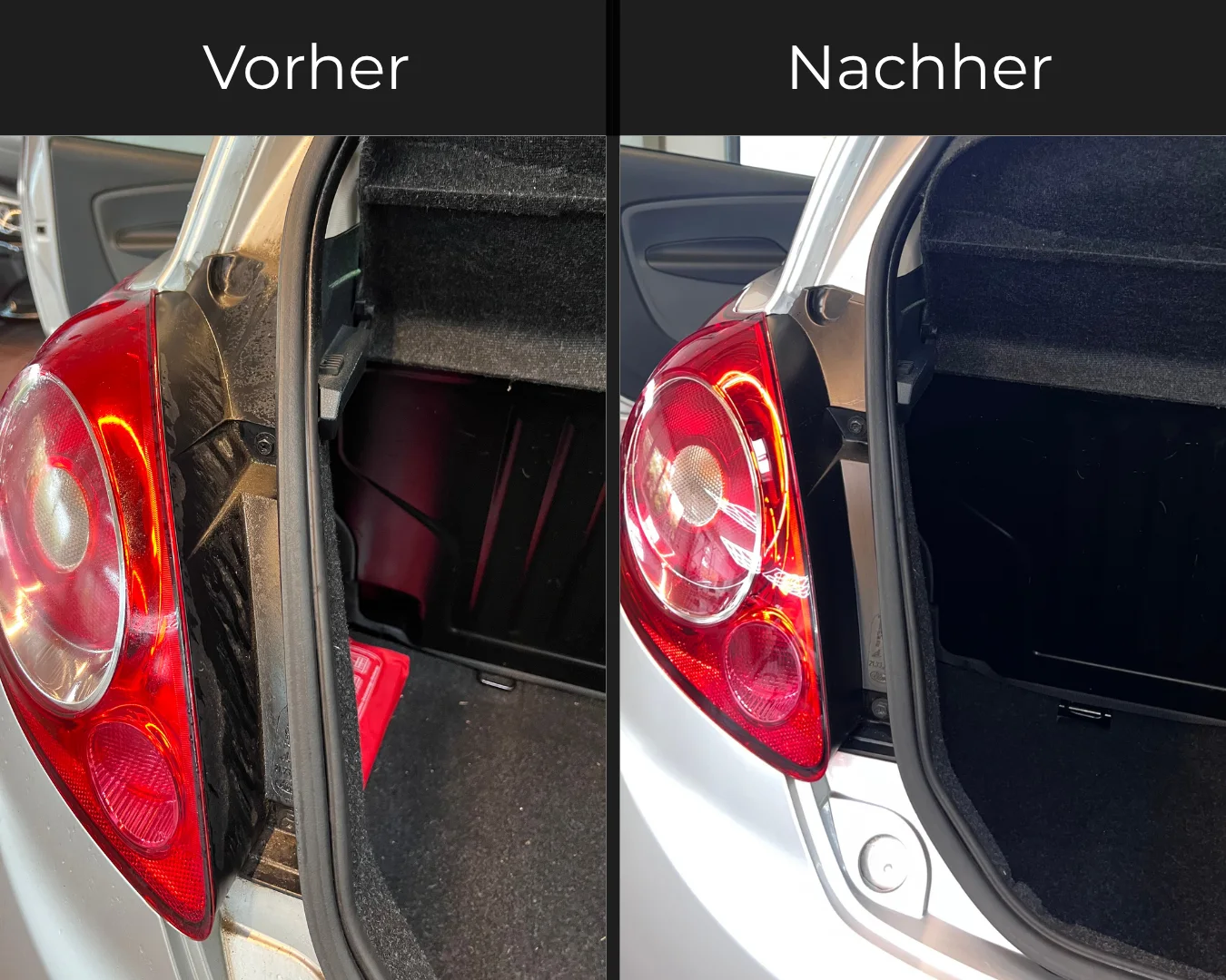 Dokumentierter Vorher-Nachher-Vergleich einer Fahrzeugaufbereitung